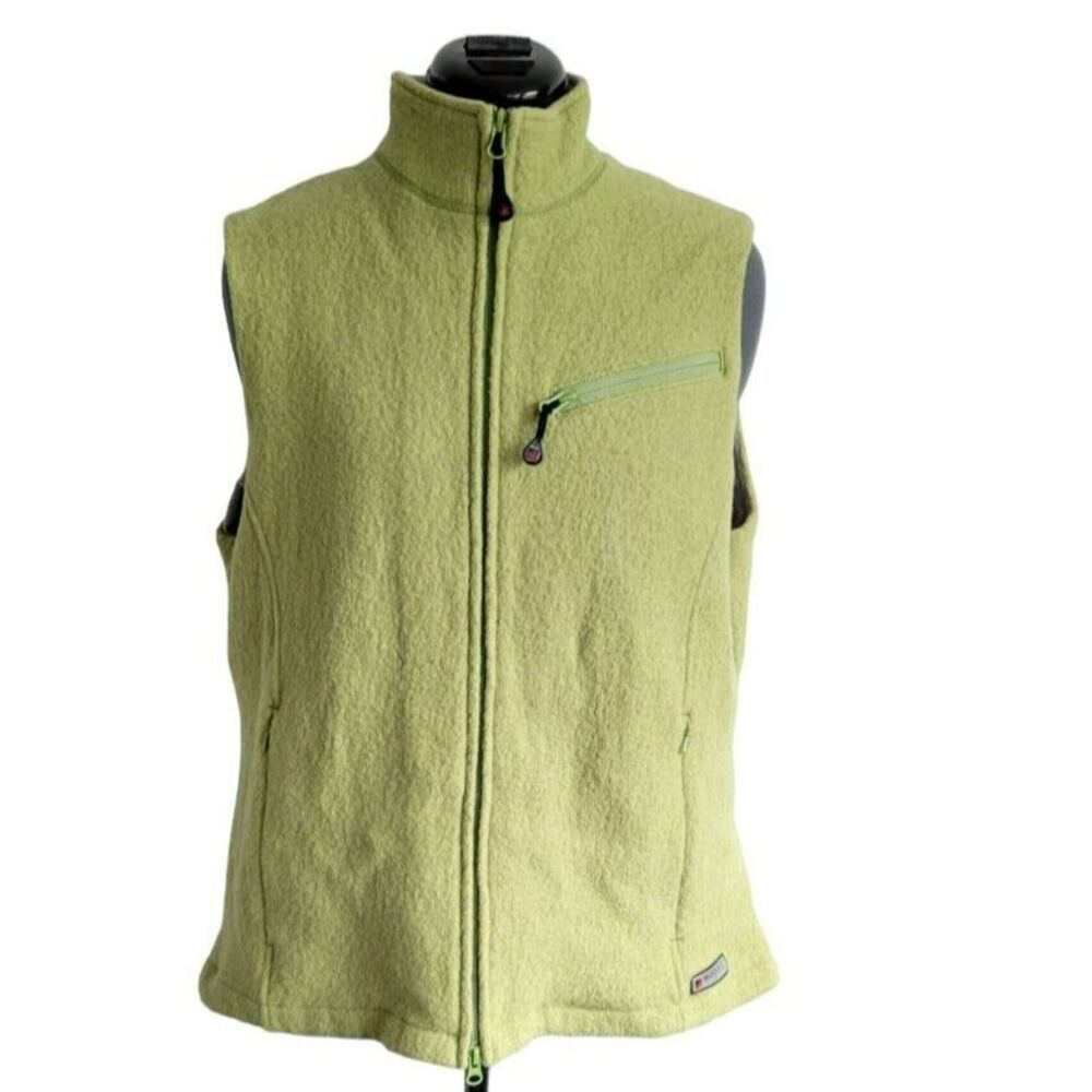 Woolrich Womens XL Lime Green Full Zip Fleece Vest Mock Neck‎ Mesh Lined Pocket